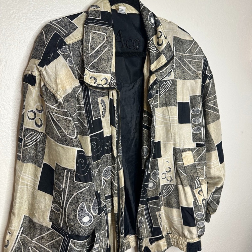 CoAco 100% Silk Funky Landmark Print Jacket Sz 1X Men's‎ Vtg Quirky Unique - Picture 2 of 6